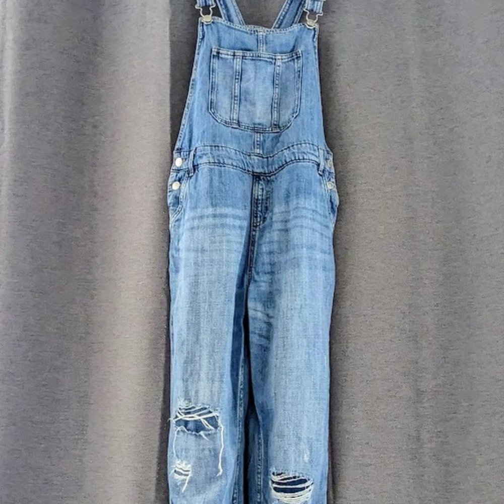 M&S Denim Ripped-Knee Overalls | Size 13-14 Y | Good Used Condition